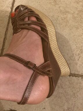 Designer - SOL Brown Leather Open Toe Platform Wedge Sandals FLASH SALE